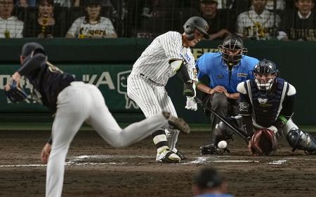 　１０回阪神１死満塁、木浪が右翼線にサヨナラ打を放つ。投手川瀬、捕手若月＝甲子園