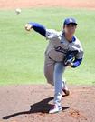 　レイズ戦で１０勝目を挙げたドジャースの山本由伸＝３日、タンパ（ＡＰ＝共同）