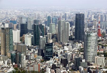 　東京都心の高層ビル群（共同通信社ヘリから）