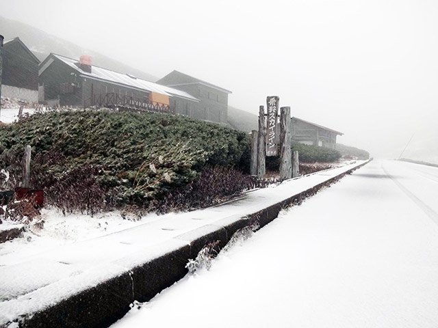 初雪が観測された乗鞍岳畳平＝１９日午後４時３０分ごろ、高山市丹生川町（乗鞍スカイライン管理事務所提供）