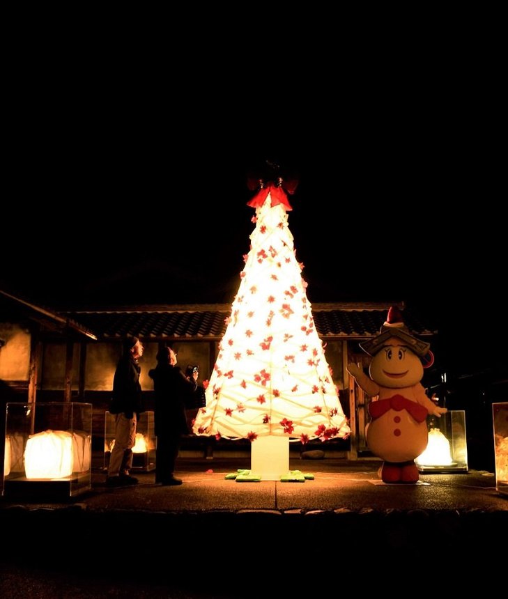 温かい光を放つツリー＝７日午後、美濃市本住町、ポケットパーク