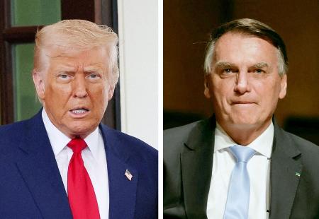　トランプ米大統領、ブラジルのボルソナロ前大統領（いずれもロイター＝共同）