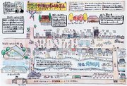 地元商店主らでつくる「付知ＧＩＮＺＡ会」が数年前に作ったまち歩きマップ（同会提供）。自動運転で地域内をつなぐまちのイメージになっている