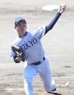 帝京大可児×岐阜城北＝力投する帝京大可児の先発山岡＝長良川