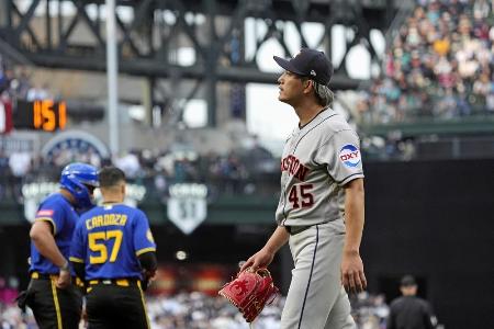 　１０日のマリナーズ戦で、一回途中降板するアストロズの今井達也＝シアトル（共同）