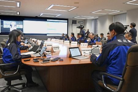 　石川県災害対策本部の会合２０２４年＝１月６日、石川県庁