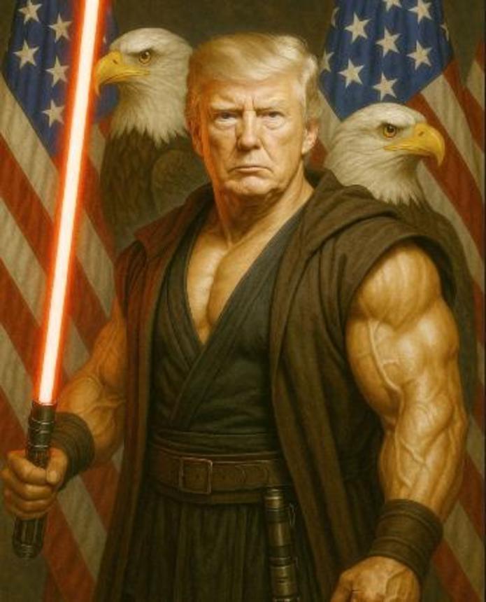 　米ホワイトハウスがＸ（旧ツイッター）に投稿したトランプ大統領が映画「スター・ウォーズ」の「ライトセーバー」を掲げる画像