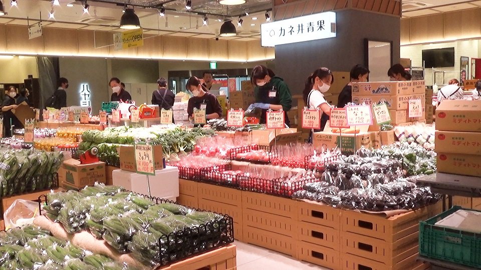 旬の野菜や果物が並ぶカネ井青果