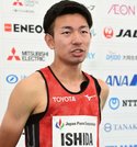 レース後、記者の質問に答える石田駆＝岐阜市長良福光、長良川競技場