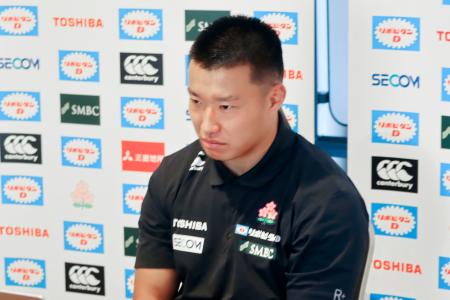 　オンラインで取材に応じるラグビー日本代表のＳＨ斎藤＝２日（（Ｃ）ＪＲＦＵ）