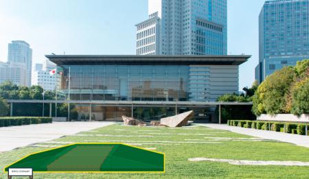 　除染土を再利用する首相官邸の前庭の施工イメージ（左下部分、環境省提供）