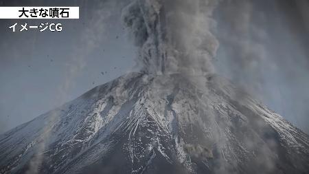 　大規模噴火が起きた富士山のイメージＣＧ（内閣府提供）