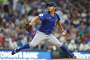 　ブルワーズ戦に先発したカブス・今永。５回を５安打３失点で８勝目を挙げた＝ミルウォーキー（ＡＰ＝共同）