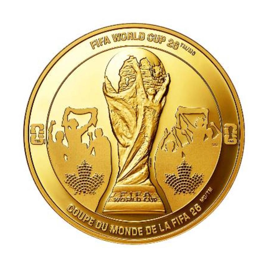 　サッカーＷ杯北中米３カ国大会の公式記念コインの３５０カナダドル金貨