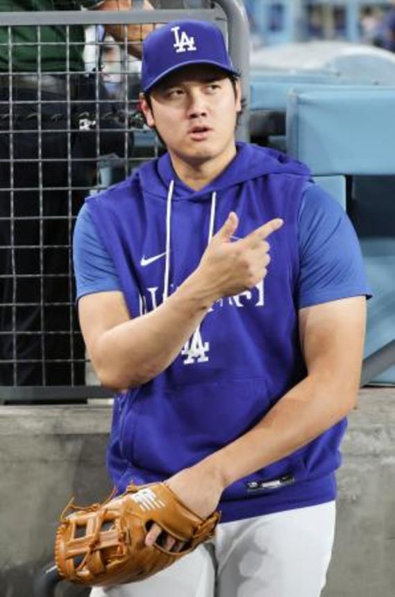 　レッズ戦で先発を外れたドジャース・大谷＝ロサンゼルス（共同）